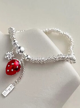 莓有烦恼精致重工红草莓手链女小众轻奢百搭高级感2025年新品手饰