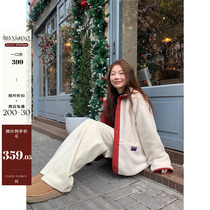 (spot) m to Seoul school girl bump in two sides wearing lamb wool cotton clothing female down material anti-wind jacket