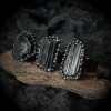 Retro style natural black tourmaline amorphous opening electroplated ancient silver adjustable exaggerated personality European and American ring