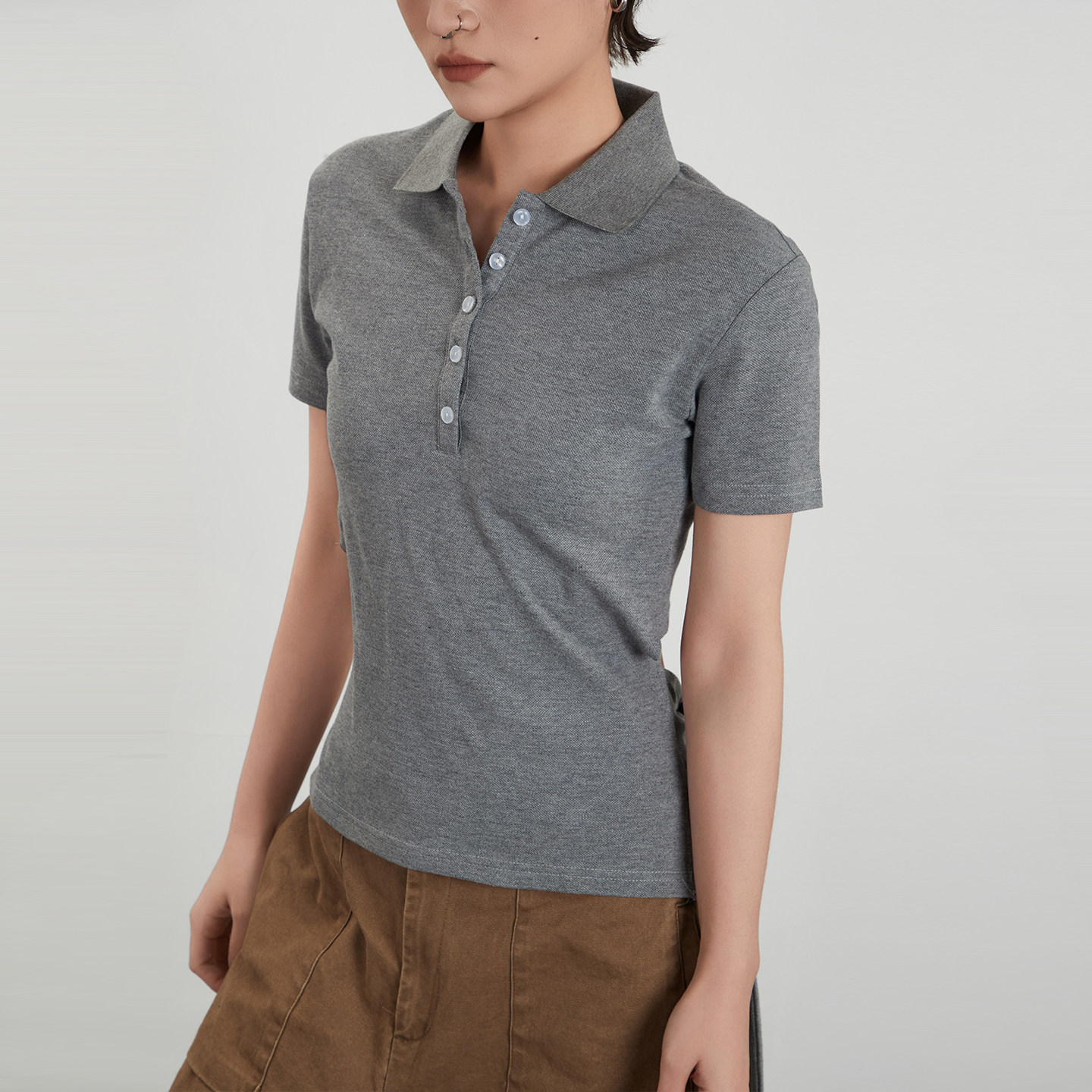 AIRHOOD 学院风polo领短袖T恤女修身正肩绑带设计感辣妹短款上衣,淘宝优惠券,粉丝福利购,淘宝优惠卷