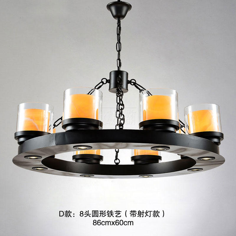 欧式美式复古客厅餐厅卧室铁艺创意工业蜡烛台圆形玻璃云石吊灯