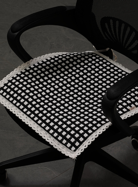 黑色办公椅垫连体椅子垫纯棉棉麻垫子单人布艺沙发垫坐垫凳子座垫