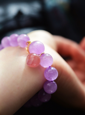 一斤钻戒冰种猫眼紫锂辉大珠18K镶冰飘南红天然原矿紫锂辉手链