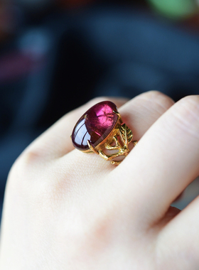 一斤钻戒 天然原矿碧玺戒指 18k厚金纯手工镶嵌 港码圈口15