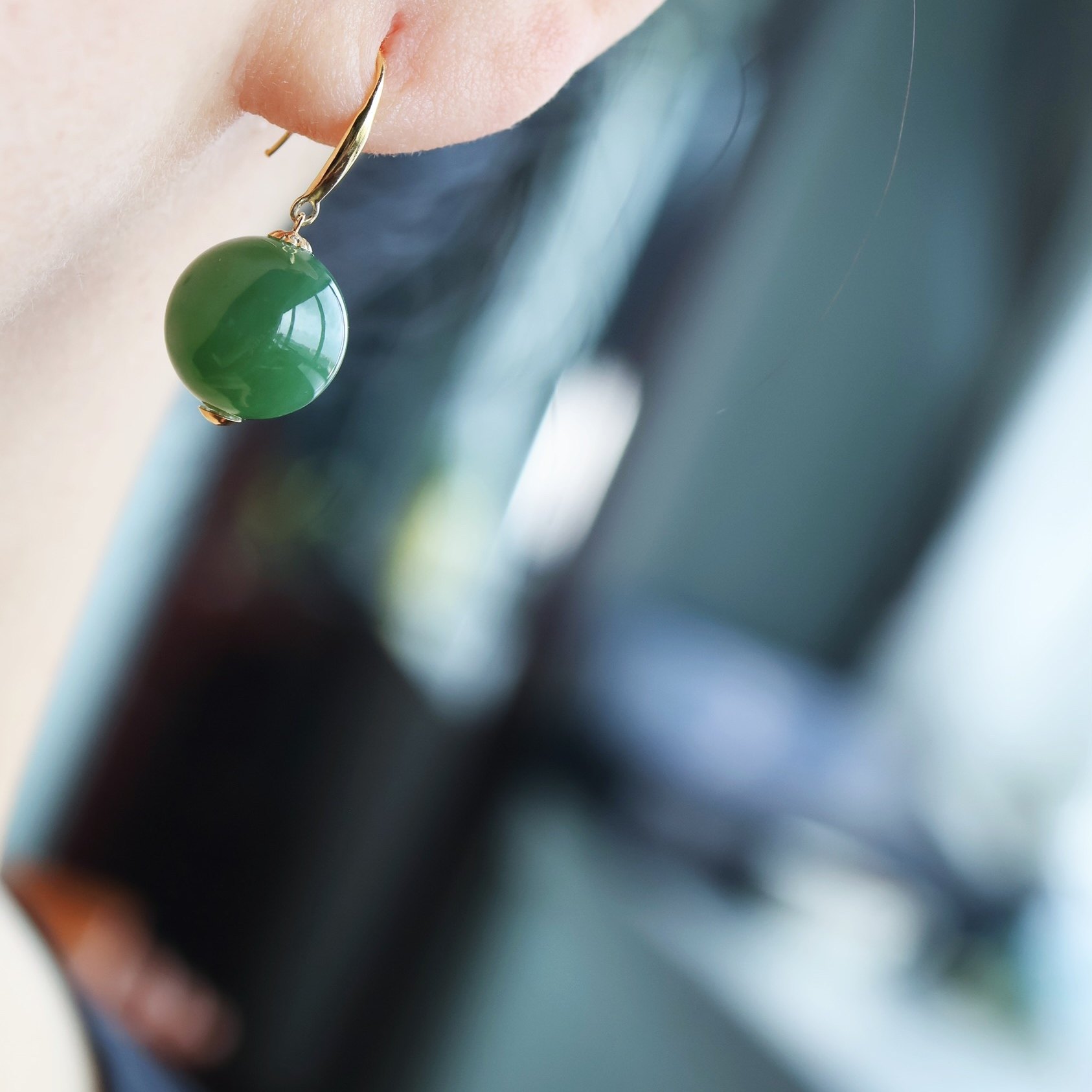 一斤钻戒 天然和田玉碧玉耳环 莹润饱满 18K金大圆珠 清秀国风,淘宝优惠券,粉丝福利购,淘宝优惠卷