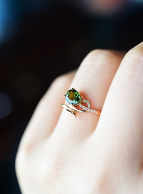 一斤钻戒 gao品质天然原矿绿碧玺戒指 18K厚金镶嵌 港码圈口13