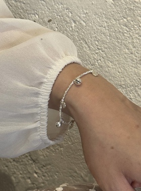 s925圆牌铃铛泰国纯银碎银子手链女小众设计感2025新款原创叠戴