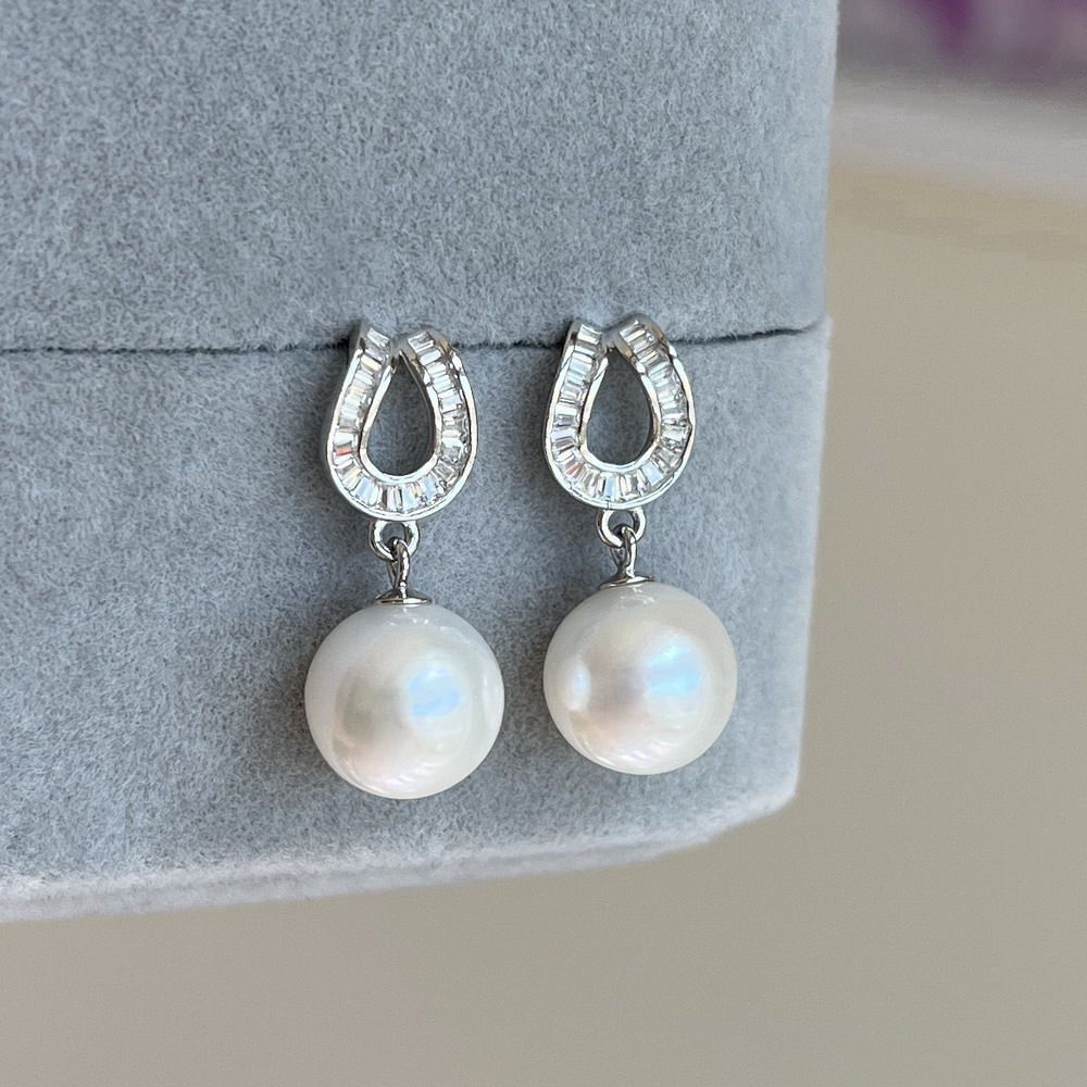 S925纯银 极亮正圆 极微暇 天然白色珍珠耳环耳钉10.4mm 方钻款,淘宝优惠券,粉丝福利购,淘宝优惠卷