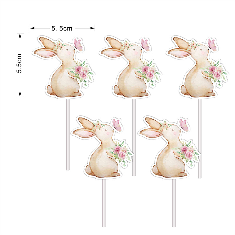 粉色手绘兔子蛋糕装饰插牌宝宝满月百天周岁生日推推乐甜品台装饰 - 图1