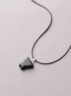 青未原创设计师手作黑檀木小熊项链吊坠女款锁骨链文艺饰品礼物