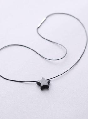 青未原创设计师手作黑檀木五角星星项链吊坠锁骨链女清新饰品礼物
