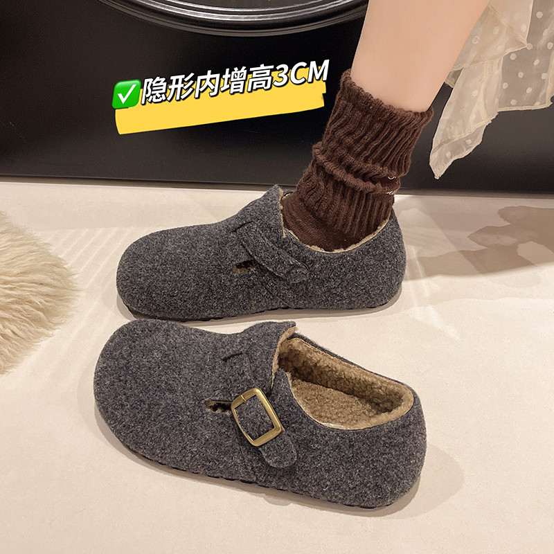 复古圆头毛毡加绒勃肯鞋女加绒秋冬季一脚蹬保暖棉瓢鞋毛呢乐福鞋,淘宝优惠券,粉丝福利购,淘宝优惠卷