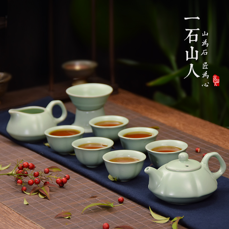 景德镇汝窑开片功夫茶具套装家用新品汝瓷整套简约主人杯泡茶陶瓷