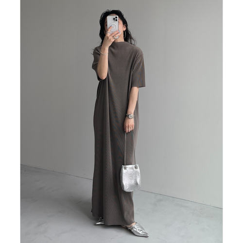 日单品牌春夏新款时尚有范百搭定型压褶任意裁短袖连衣裙女31870 - 图3