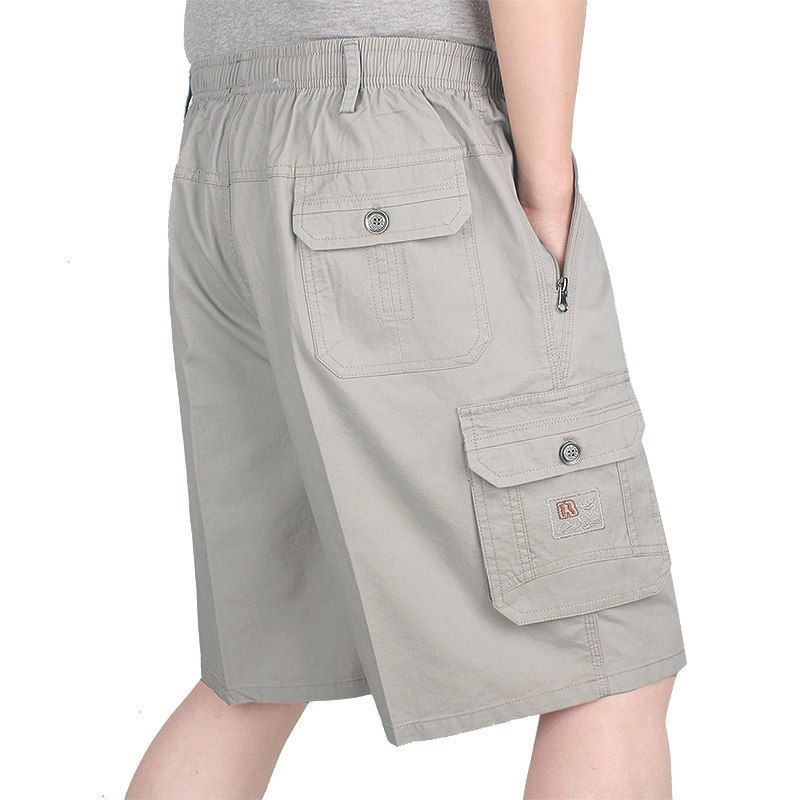 Middle-aged and elderly men's washed cotton grandpa high-waisted shorts