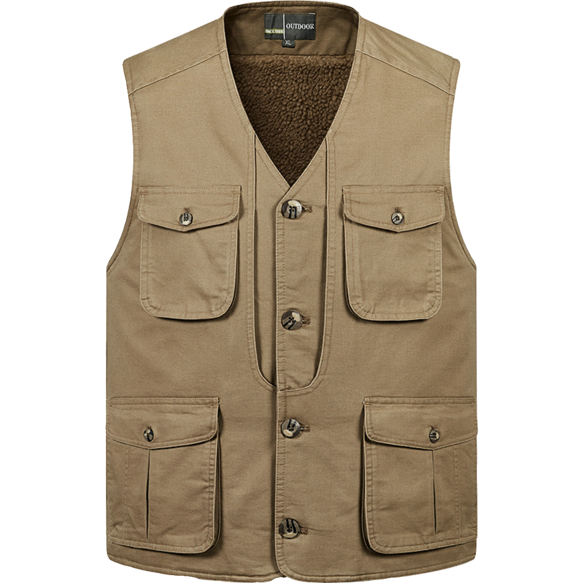 加绒加厚冬季男式保暖马甲中老年人爸爸多口袋纯棉背心男士纽扣款 - 图3