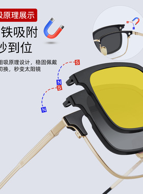 三合一防护驾驶镜强力吸磁套镜合金商务眉毛眼镜框耐用防摔可配镜