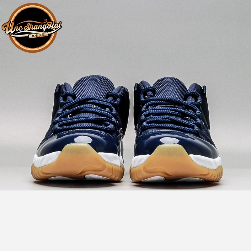 [Северо-Каролина Университет Jordan 11 Low Navy Gum AJ11 navy blue , natural rubber sole 528895-405]