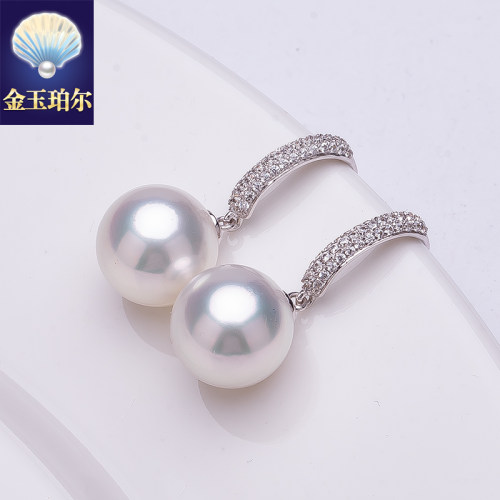南洋白珠澳白耳钩18K金钻石天然海水珍珠耳环耳坠正圆强光冷高端 - 图2