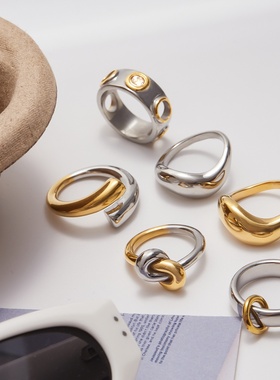 杰鼎欧美拼色戒指钛钢不掉色首饰轻奢感指环跨境爆款饰品ring