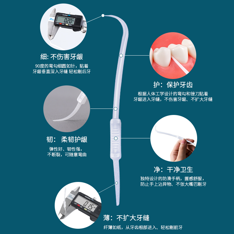 韩国探针式弯钩勾牙签高级家用双头超细塑料便携掏牙扣牙剔牙神器-图2