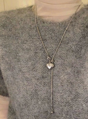 毛衣链轻奢小众银色爱心项链
