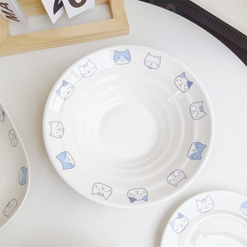 可爱三花猫陶瓷盘子碗套装 家用汤盘平盘餐盘 斗笠碗嗦粉面碗汤碗,淘宝优惠券,粉丝福利购,淘宝优惠卷