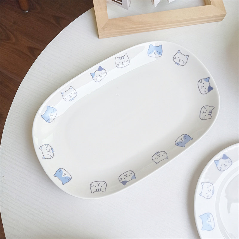 可爱三花猫陶瓷盘子碗套装 家用汤盘平盘餐盘 斗笠碗嗦粉面碗汤碗,淘宝优惠券,粉丝福利购,淘宝优惠卷