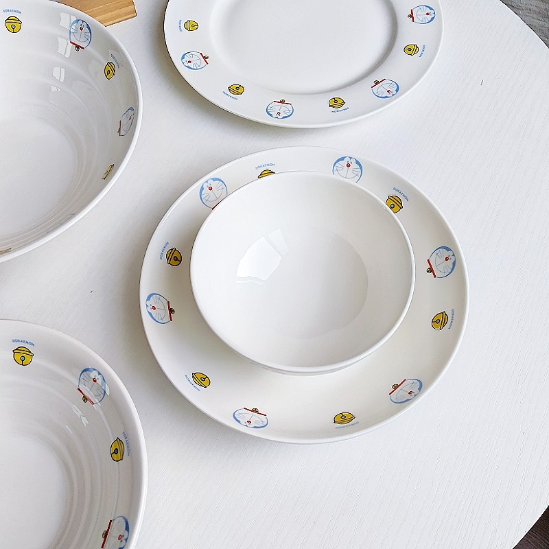 哆啦A梦陶瓷餐具家用陶瓷碗米饭碗面碗 陶瓷盘子深盘平盘甜品盘子,淘宝优惠券,粉丝福利购,淘宝优惠卷