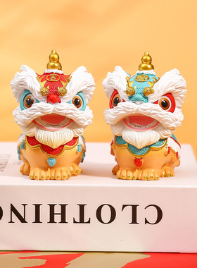 国潮舞狮醒狮茶室桌面招财小摆件家居车载装饰工艺品创意生日礼物