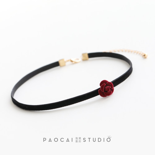 优雅玫瑰花choker黑色法式复古气质小众设计百搭项圈颈链锁骨链女 - 图1