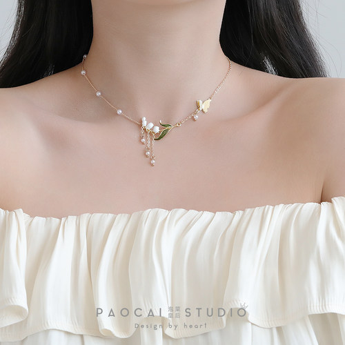 原创设计风铃花朵超仙项链女锁骨链森系百搭少女心项圈颈链choker - 图0
