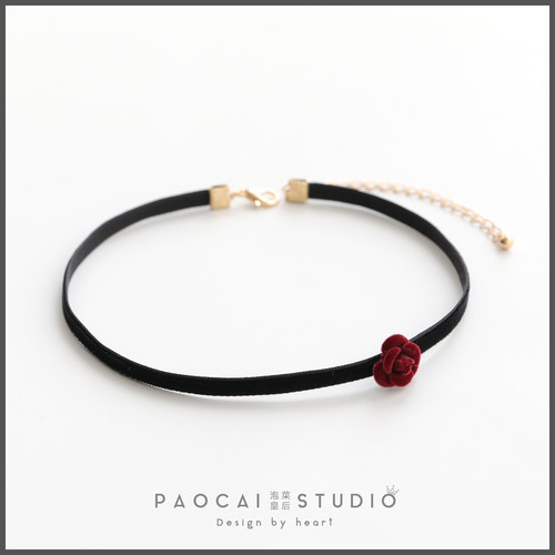 优雅玫瑰花choker黑色法式复古气质小众设计百搭项圈颈链锁骨链女 - 图0