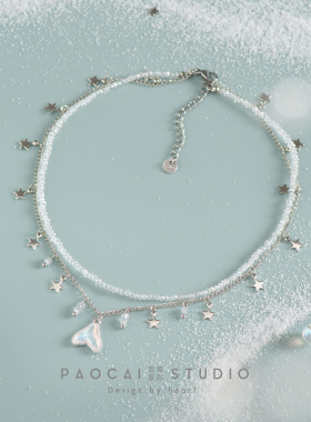 原创梦幻鱼尾双层叠戴锁骨链