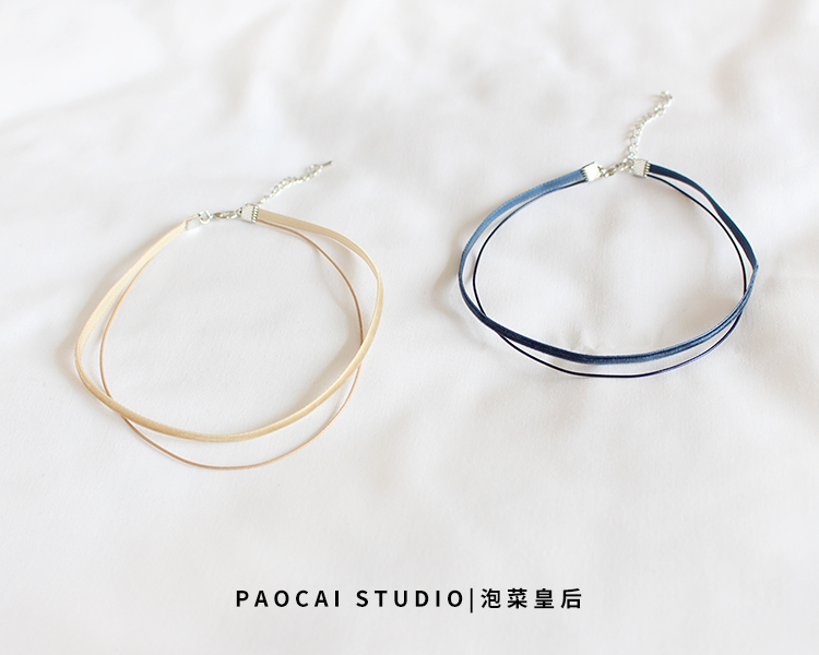 叠戴丝绒简约百搭手工脖子颈饰品项链锁骨链学生项圈女颈带choker - 图1