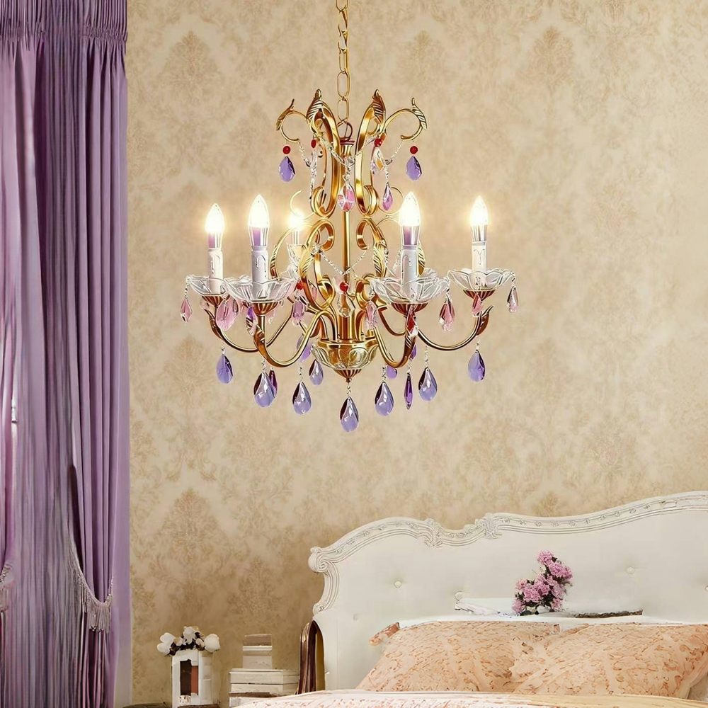 SY欧法式梦幻紫全铜水晶吊灯浪漫奢华复古别墅客厅公主房间卧室灯 - 图2