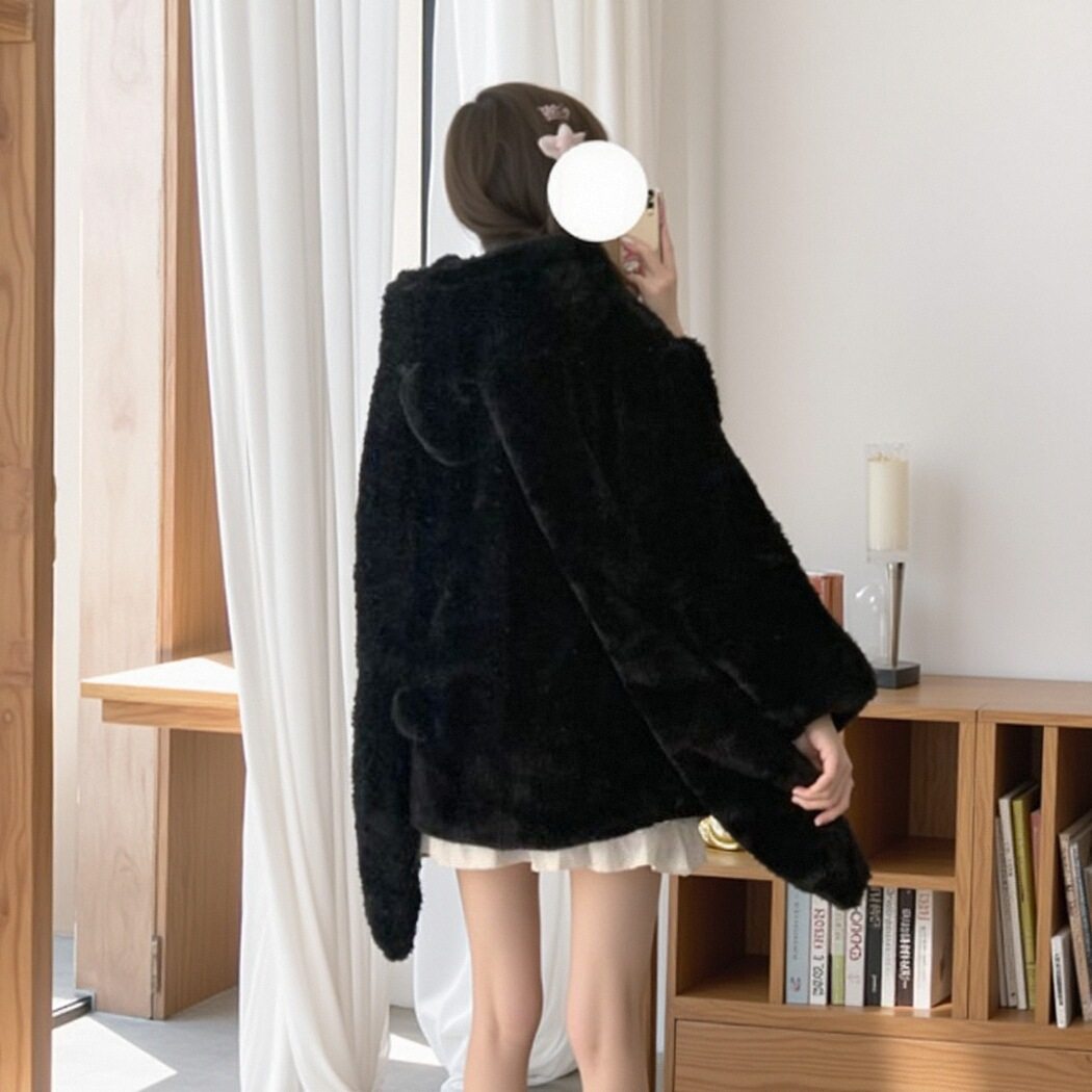 软fufu的兔子耳朵毛绒连帽外套女秋冬季加绒加厚日系学院可爱棉服,淘宝优惠券,粉丝福利购,淘宝优惠卷