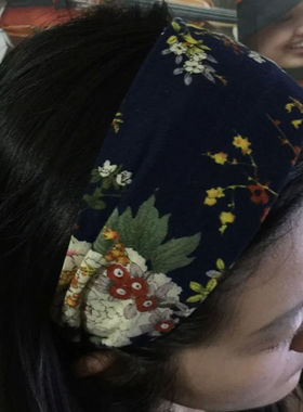 中国风棉麻印花带齿宽边头箍手工