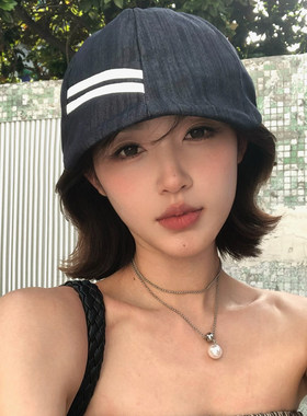 CUNCY日系文艺条纹前进帽夏季帽子女款时尚显脸小反戴鸭舌贝雷帽