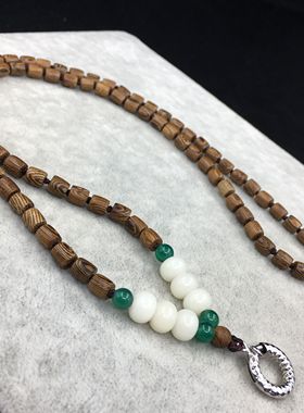手工绳编木珠项链民族风简约轻挂绳纯银万能扣链子毛衣链衣服配链