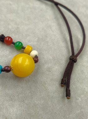 原创设计民族风多宝项链绳二代蜜蜡圆珠吊坠手工编织毛衣链挂绳