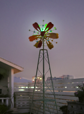 花架子风车阳台庭院落地式多层铁艺阶梯形太阳能发光植物摆放层架