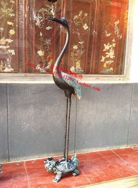 仿古铜配件装饰一对纯铜龟鹤烛台铜龙龟仙家居摆件