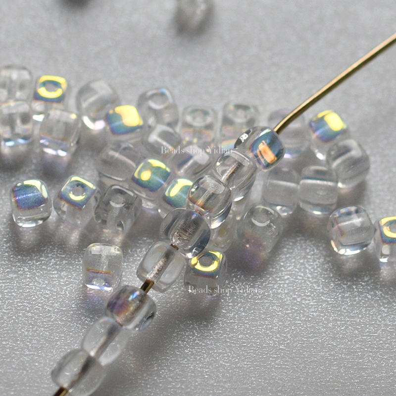 DIY手工手作耳环材料迷你透明小方捷克珠玻璃散珠4mm - 图2