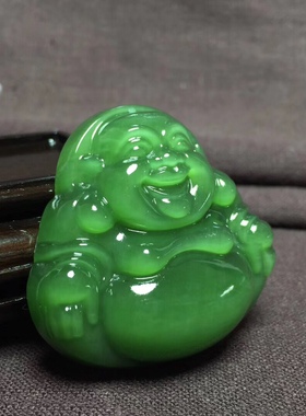 弥勒佛老坑猫眼挂件俄罗斯碧玉