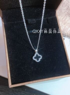 韩国黑色四叶草短款设计感锁骨链