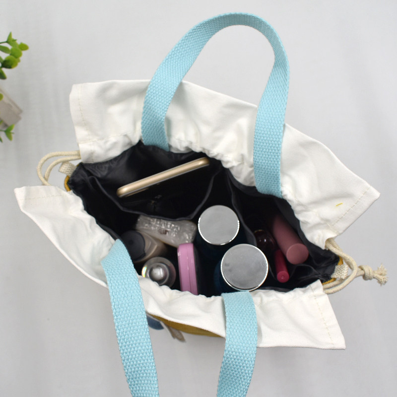 帆布手提包女可爱花朵抽绳束口袋布艺水桶包化妆包文艺手拎饭盒袋,淘宝优惠券,粉丝福利购,淘宝优惠卷