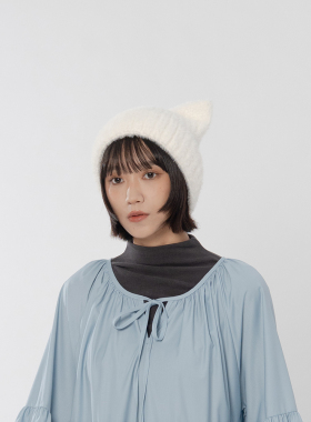 绒毛猫耳坑条造型毛线帽