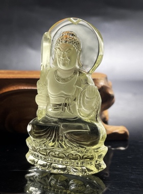 天然水晶不动尊菩萨吊坠生肖属鸡本命佛守护神黄水晶不动明王挂件