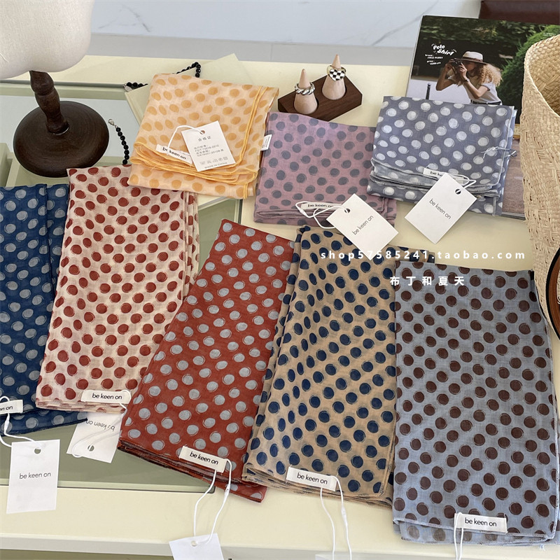 圆点轻薄透气小方巾波点装饰领巾春夏秋季护颈围巾女士头巾百搭新